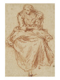 Buy Woman Sitting in Front, Holding a Child in Her Arms at AllPosters.com