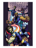 Ultimate Extinction #2 Cover: Captain America, Thing, Mr. Fantastic and Iron Man Fighting
