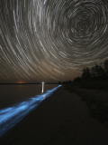 Star Trails over Bioluminescence in Waves on the Shores of the Gippsland Lakes, Australia