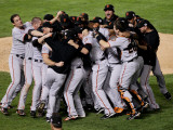 Texas Rangers v. San Francisco Giants, Game 5:  San Francisco Giants celebrate their 3-1 victory