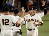 Texas Rangers v San Francisco Giants, Game 2: Freddy Sanchez, Nate Schierholtz, Andres Torres
