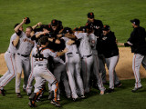 Texas Rangers v. San Francisco Giants, Game 5:  San Francisco Giants celebrate their 3-1 victory