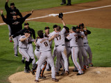 Texas Rangers v. San Francisco Giants, Game 5:  San Francisco Giants celebrate their 3-1 victory