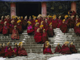 Buy Monks of the Yellow Hat Sect of Tibetan Buddhism Gather for Prayers at AllPosters.com