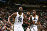 Milwaukee Bucks v Utah Jazz: Al Jefferson, C.J. Miles and Luc Mbah a Moute