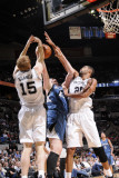 Minnesota Timberwolves v San Antonio Spurs: Kevin Love, Matt Bonner and Tim Duncan