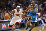 New Orleans Hornets v Miami Heat: LeBron James and Quinxy Pondexter