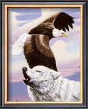 Eagle in Flight with Wolf