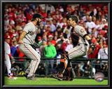 Buster Posey & Brian Wilson Celebrate winning the 2010 NLCS