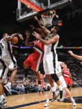 Portland Trail Blazers v San Antonio Spurs: Wesley Matthews, George Hill and Tim Duncan
