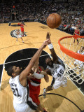 Portland Trail Blazers v San Antonio Spurs: Joel Przybilla, Tim Duncan and DeJuan Blair