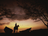 Horseback Rider Silhouetted on a Beach at Twilight, Costa Rica