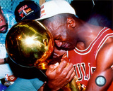 Michael Jordan Game 5 of the 1991 NBA Finals with Championship Trophy