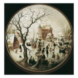 A Winter Scene with Skaters Near a Castle