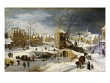 Buy Winter Scene with Ice Skaters and Birds at AllPosters.com