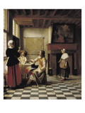 A Woman Drinking with Two Men