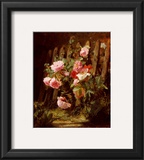 Pink Roses by a Garden Fence