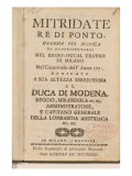 Frontispiece from an Early Copy of 'Mitridate, Re Di Ponte', an Opera by Wolfgang Amadeus Mozart