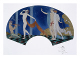 Fan Design with Classical Image of Pan Playing the Pan-Pipes and a Dancer and Couple in a Wood