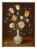 Buy Tulips, Roses, Forget-Me-Nots and Other Flowers in a Late Ming Blue and White Vase at AllPosters.com