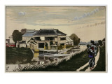 The Sunset at Yanagishima, a Restaurant on a River, a Woman with a Child on Her Back