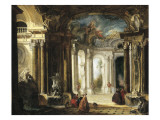 Buy The Interior of a Baroque Palace with Elegant Company Conversing by Fountains at AllPosters.com