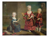 A Group Portrait of a Girl with a Marmoset in a Box, a Girl with a Triangle Sitting