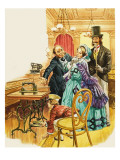 A Victorian Lady Admires the New Treadle Sewing-Machine in a Showroom, as Her Husband Looks On