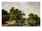 Buy Wooded River Landscape with Peasants Unloading a Ferry at AllPosters.com