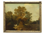 Buy A Wooded Landscape with Faggot Gatherers by a Path, a White Horse Tethered Beyond at AllPosters.com