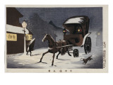 Snowy Evening at Honcho Street, a Horse-Drawn Carriage in the Snow