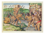 How the Indians Collect Gold from the Streams, from 'Brevis Narratio..'
