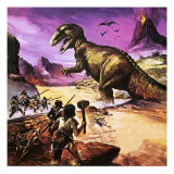 Buy Cavemen, Dinosaur and Volcano - for an Article About Special Effects at AllPosters.com