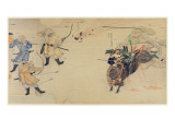 Buy Samurai Takezaki Charges Mongol Invaders as Shells Explode Overhead at AllPosters.com