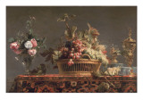 Grapes in a Basket and Roses in a Vase