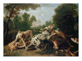 Dogs Fighting in a Wooded Clearing