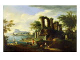 An Italian Coastal Landscape with Fisherfolk Giclee Print