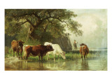 Cattle Watering in a River Landscape, 19th Century