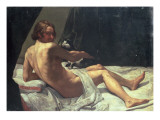 Young Man Lying on a Bed with a Cat, 1620 Giclee Print