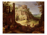 Buy An Italianate Landscape with Classical Ruins and Washerwomen by a Stream in the Foreground at AllPosters.com