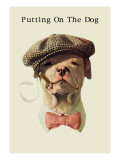 Dog in Hat and Bow Tie Smoking a Cigar