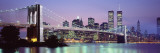 Bridge across a River Lit Up at Dusk, Brooklyn Bridge, East River, World Trade Center