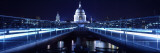 Bridge Lit Up at Night, Millennium Bridge, Thames River, St Paul's Cathedral, London, England