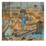 Unemployed Men Tear Up an Abandoned Willamette River Dock to Gather its Lumber for Wood