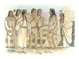 Buy Lewis, Clark, and Sacagawea Meeting a Group of Four Indians in Front of a Mat Lodge at AllPosters.com