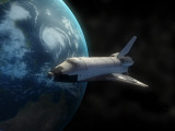 Space Shuttle Backdropped Against Earth