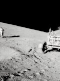 Buy Apollo 15, Astronaut with Tongs and Gnomon in Hand, Studies a Boulder on the Slope of Hadley Delta at AllPosters.com