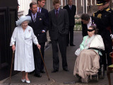 Buy Queen Mother waves on her 101 birthday watched by Princess Margaret in wheelchair and Prince Charle at AllPosters.com