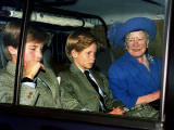 Buy Queen Mother with Prince William and Harry leaving Crathie in car at AllPosters.com