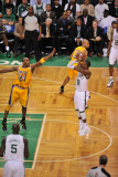 Los Angeles Lakers v Boston Celtics, Boston, MA - February 10: Rajon Rondo and Kobe Bryant